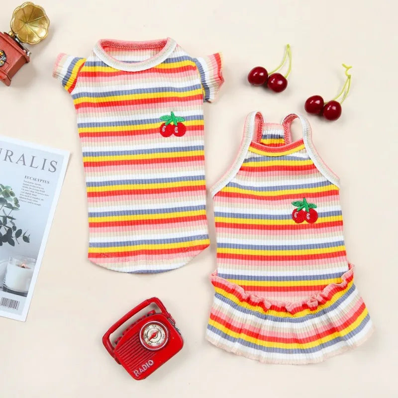 Corduroy Ruffle Striped Vest Dress for Dogs and Cats