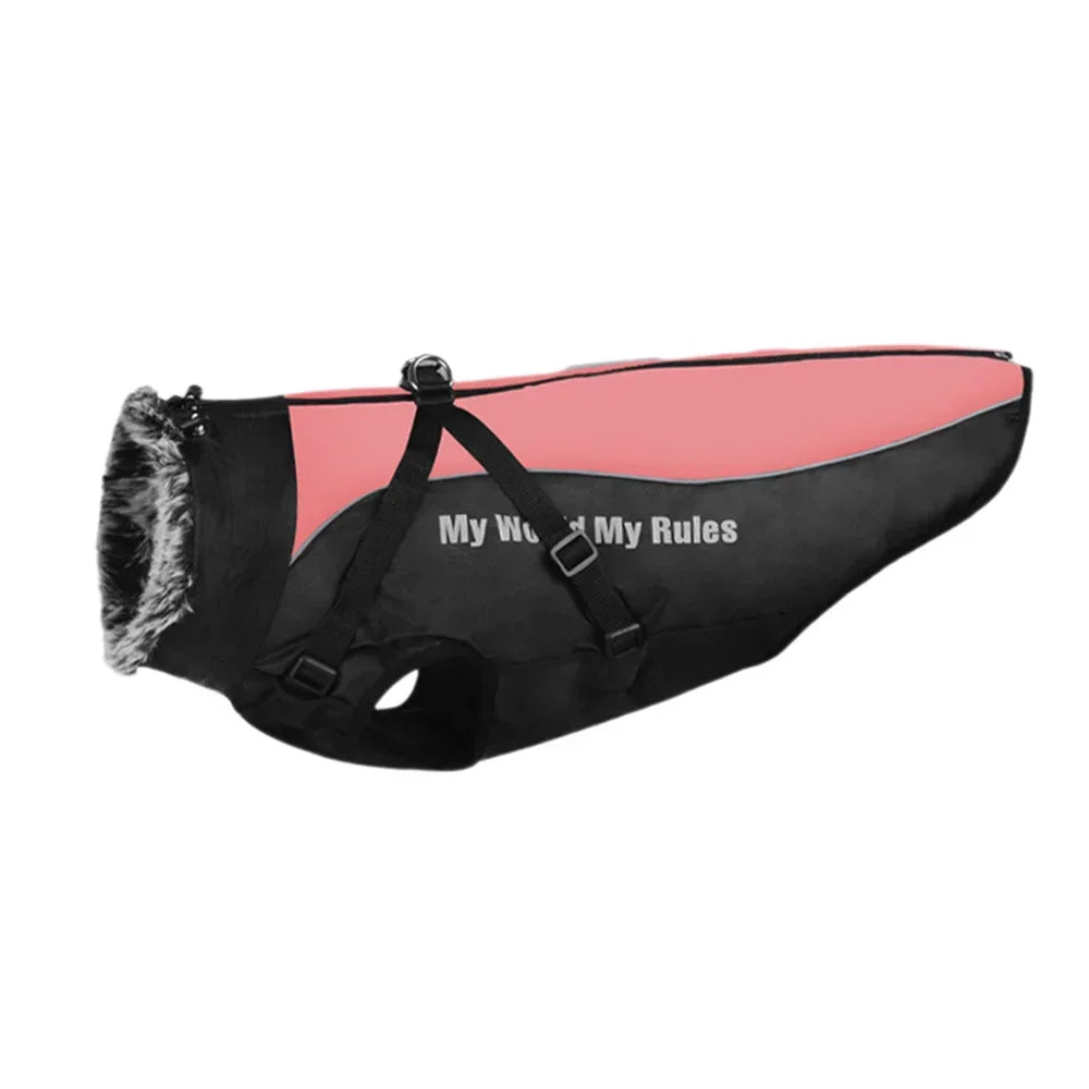 Winter Dog Coat with Fur Collar - Warm Jacket for Large Dogs