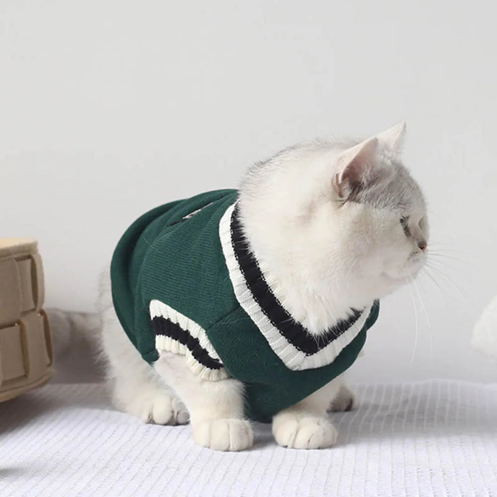 Collegiate Style Pet Vest - Winter Warm Cat & Dog Sweater Jacket