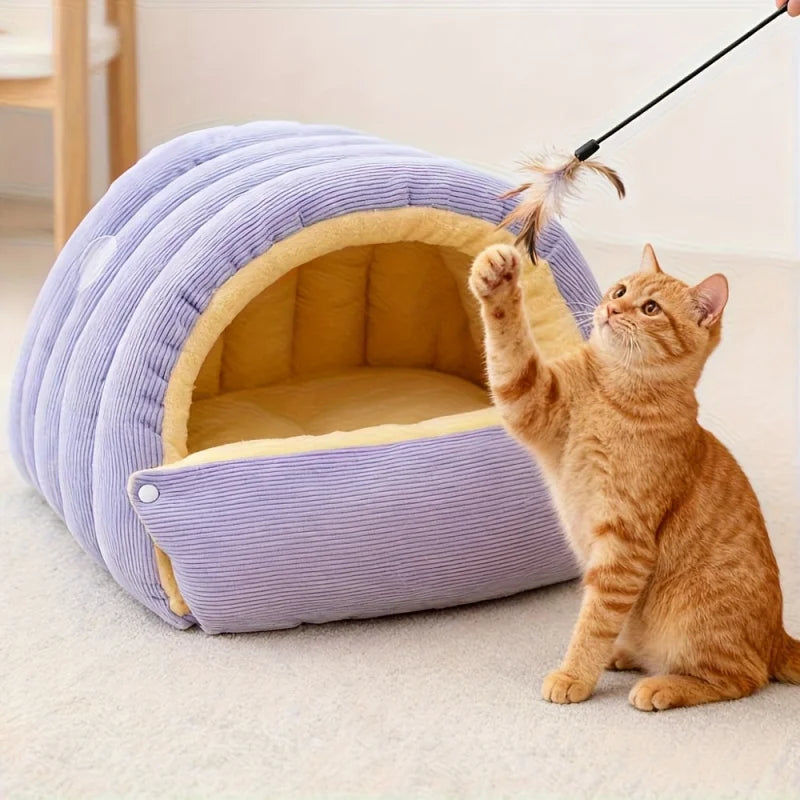 Premium Winter Warm Cat Bed - Soft Plush Pet Sleeping Cave