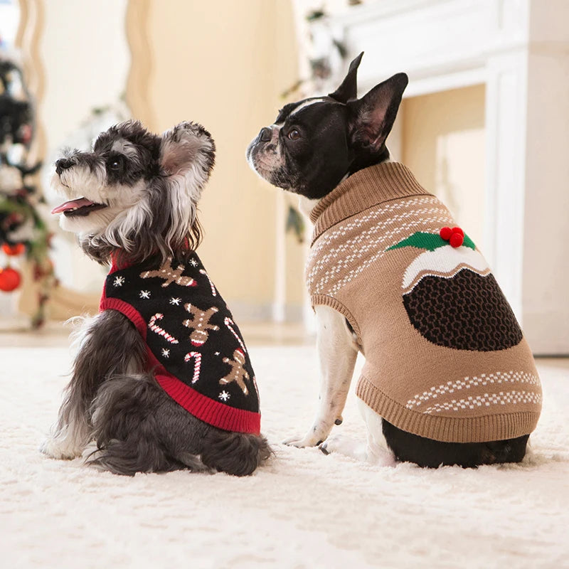 Christmas Dog Sweater - Knitted Turtleneck Pullover for Small Dogs