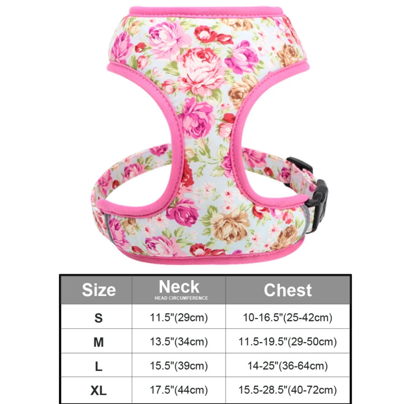 Floral Print Dog Harness and Leash Set - Adjustable Padded Vest for Small to Large Dogs