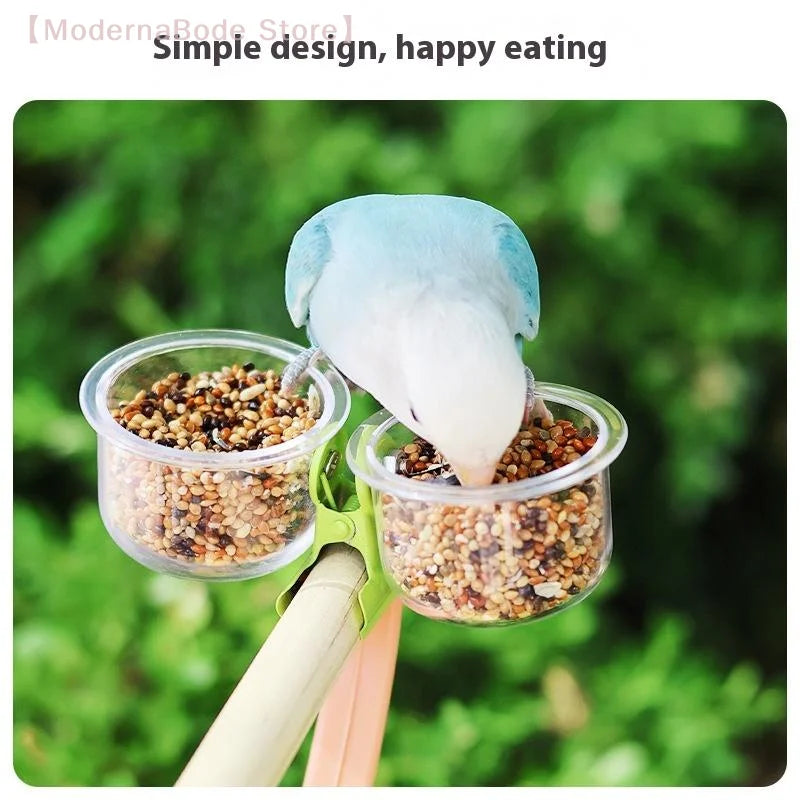 Clip-On Parrot Food & Water Bowl - Bird Cage Feeder with Bracket for Small Pets