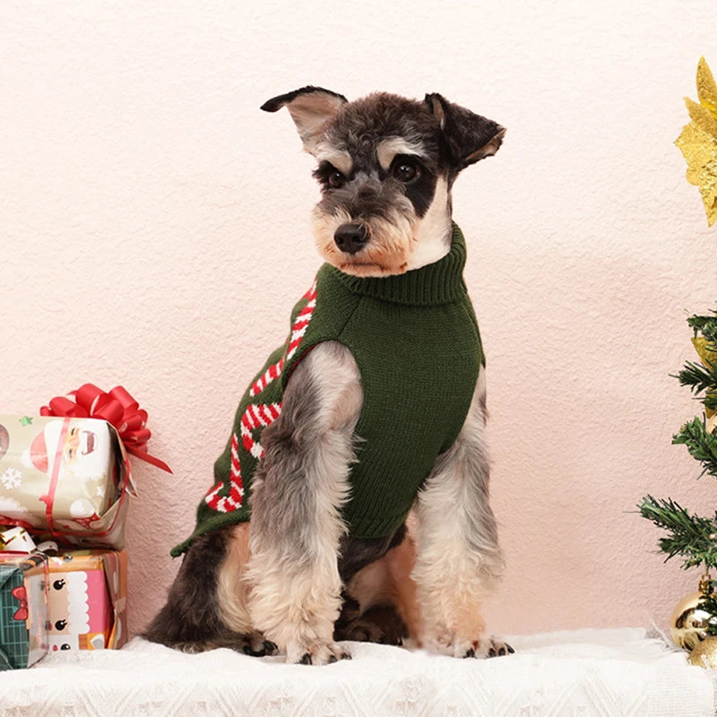 Christmas Dog Sweater - Knitted Turtleneck Pullover for Small Dogs