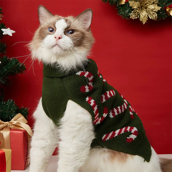 Christmas Dog Sweater - Knitted Turtleneck Pullover for Small Dogs