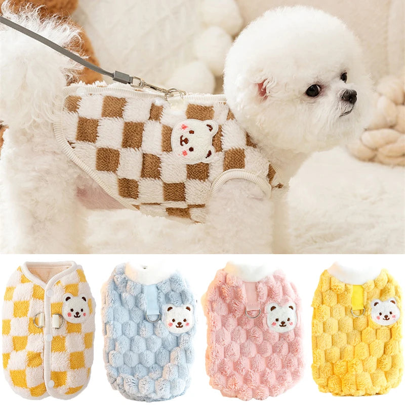 Cute Bear Print Pet Sweater - Plush Winter Jacket for Small Dogs