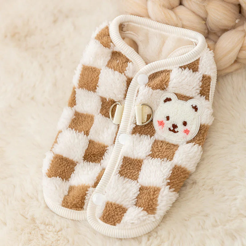 Cute Bear Print Pet Sweater - Plush Winter Jacket for Small Dogs