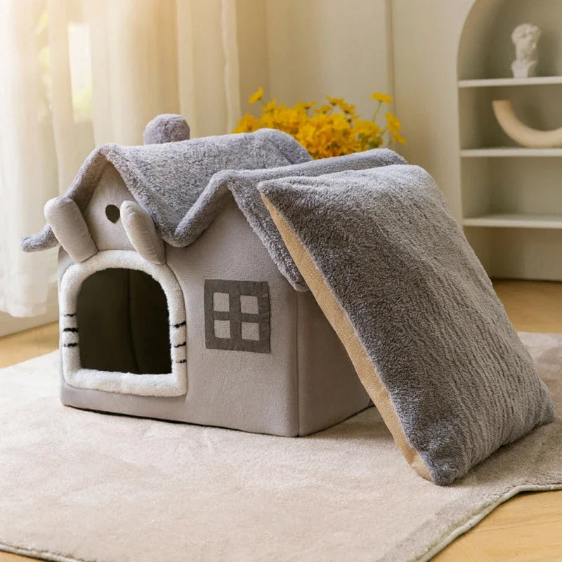 Cozy Pet Cave Bed - Foldable Winter Warm House for Cats & Small Dogs