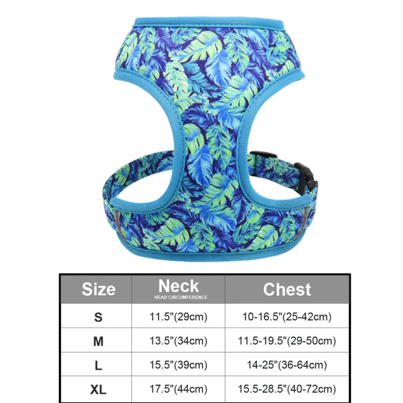Floral Print Dog Harness and Leash Set - Adjustable Padded Vest for Small to Large Dogs